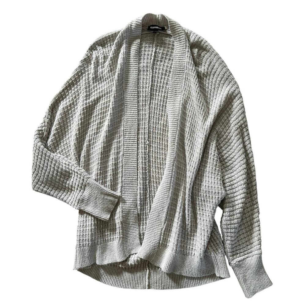Soft stretchy Express M Wrap Sweater Dolman Sleeves grey beige comfort minimal